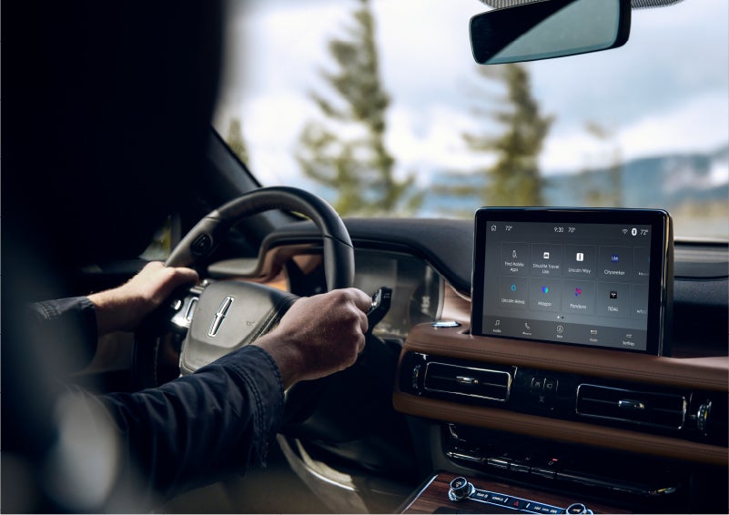 The Lincoln+Alexa app screen is displayed in the center screen of a 2023 Lincoln Aviator® Grand Touring SUV | West Point Lincoln of Sugar Land in Houston TX
