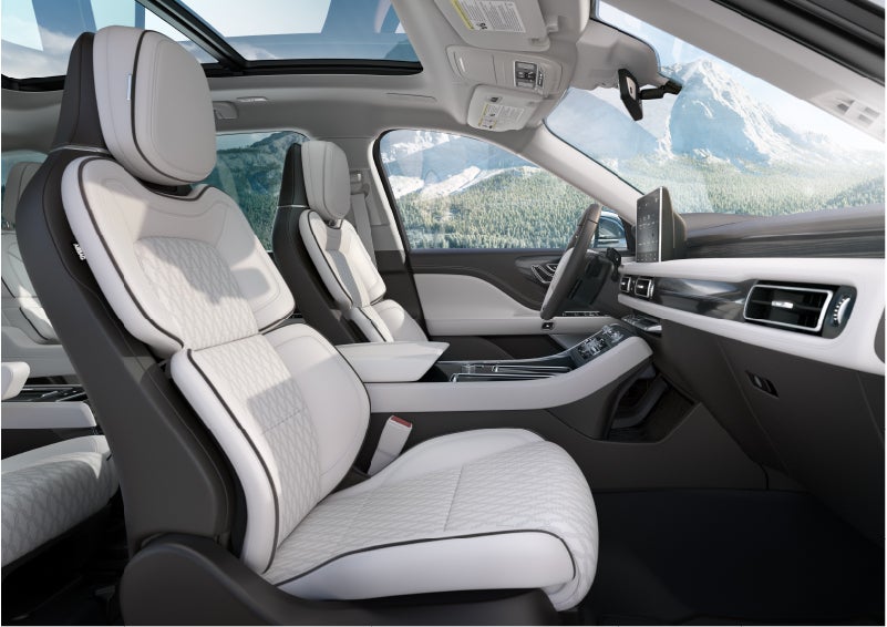 The interior of a Lincoln Aviator® Black Label model is shown in the Chalet theme | West Point Lincoln of Sugar Land in Houston TX