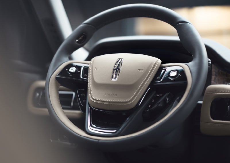 The intuitively placed controls of the steering wheel on a 2024 Lincoln Aviator® SUV | West Point Lincoln of Sugar Land in Houston TX