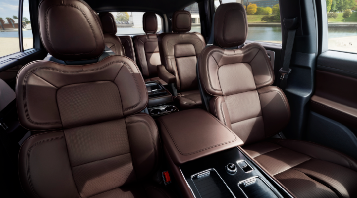 The cabin of the 2025 Lincoln Aviator® SUV is shown with black and brown accents. | West Point Lincoln of Sugar Land in Houston TX
