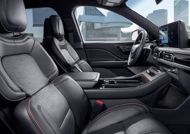 The interior of the 2025 Lincoln Aviator® SUV is shown with sleek black accents. | West Point Lincoln of Sugar Land in Houston TX