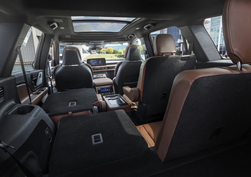 One side of the PowerFold® third-row seat and a second-row seat are folded forward in the 2026 Lincoln Aviator® SUV. | West Point Lincoln of Sugar Land in Houston TX